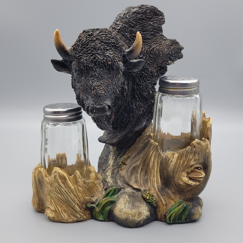American Bison Buffalo Salt and Pepper Shaker Set Rustic Lodge‎ by DWK Decor